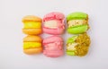Fresh bright colored macaroons or macaroons isolated on white background Royalty Free Stock Photo