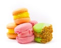 Fresh bright colored macaroons or macaroons isolated on white background Royalty Free Stock Photo