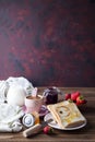 Fresh and bright continental breakfast table with jam on toast Royalty Free Stock Photo