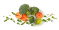 Fresh broccoli, carrot and green peas isolated on white background Royalty Free Stock Photo