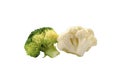 Fresh broccoli and cauliflower isolated on white background. Close up. Selective soft focus. Text copy space Royalty Free Stock Photo
