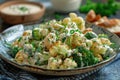 Fresh broccoli and cauliflower salad with Tahini dressing on plate Royalty Free Stock Photo