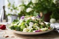 Fresh broccoli and cauliflower salad wit dressing on plate Royalty Free Stock Photo