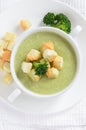 Fresh broccoli cream soup, flat lay Royalty Free Stock Photo