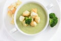 Fresh broccoli cream soup, flat lay