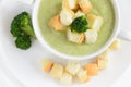 Fresh broccoli cream soup, flat lay Royalty Free Stock Photo