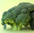 Fresh broccoli on a green background, macro. The concept of healthy food and vegetarian. Low calorie green vegetables. Royalty Free Stock Photo