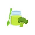 Fresh Broccoli Juice Supplemental Baby Food Products Allowed For First Complementary Feeding Of Small Child Cartoon Royalty Free Stock Photo