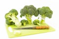 Fresh broccoli with scared cartoon style faces on white background Royalty Free Stock Photo