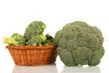 Fresh broccoli and slices it in basket isolated on white background. Royalty Free Stock Photo