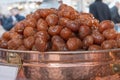 Fresh Brown Candied Chestnuts inside Copper Bowl Royalty Free Stock Photo