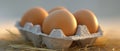 Fresh Brown Eggs in Carton with Straw. Generative ai Royalty Free Stock Photo