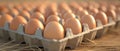 Fresh Brown Eggs in Carton with Straw. Generative ai Royalty Free Stock Photo