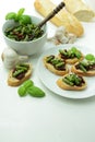 Fresh bruschettas with green bean and sundried tomato