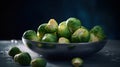 Fresh brussels sprouts in a bowl on a dark background