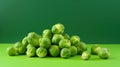 Fresh Brussels Sprouts on Green Background AI Generated