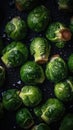 Fresh Brussels sprouts with water drops. Product for vegetarians. AI Generated.