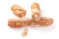 Fresh buckwheat baguette on a white background