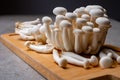 Fresh bunapi white shimeji edible mushrooms from Asia, rich in umami tasting compounds such as guanylic and glutamic acid