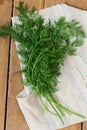 Fresh bunch dill wooden table top view Royalty Free Stock Photo