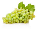 Fresh bunch of green grapes with leaves isolated on white Royalty Free Stock Photo