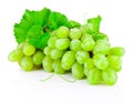 Fresh bunch of green grapes with leaves isolated on white Royalty Free Stock Photo