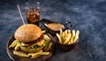 Fresh burger with crispy french fries Royalty Free Stock Photo