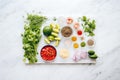 fresh burrito ingredients spread out on a marble countertop Royalty Free Stock Photo