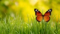 Fresh butterfly and yellow green grass form Easter spring background Royalty Free Stock Photo