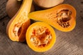 Close up of Fresh butternut squash on rustic wooden table Royalty Free Stock Photo