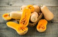 Fresh butternut squash on the wooden table Royalty Free Stock Photo