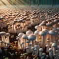 A fresh button mushroom field, Ai generated image Royalty Free Stock Photo