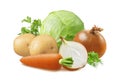 Fresh cabbage, carrot, onion and parsley isolated on white background Royalty Free Stock Photo