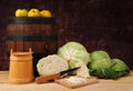 Fresh cabbage and wooden barrel Royalty Free Stock Photo
