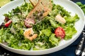 Fresh caesar salad with shrimps