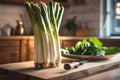 Fresh CalÃÂ§ots Onions on Wooden Kitchen Counter, Ready for Cooking Royalty Free Stock Photo