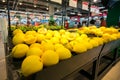 Fresh canary melon on shelf in supermarket. Royalty Free Stock Photo