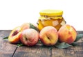 Fresh and canned peaches isolated Royalty Free Stock Photo