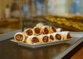 Fresh canolli with chocolate and sugar Royalty Free Stock Photo
