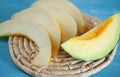 Fresh cantaloupe melon fruit slices - healthy food