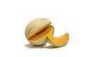 Fresh cantaloupe melon and one slice isolated on white background Royalty Free Stock Photo