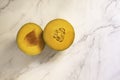 Fresh Cantaloupe on a White Marble Background