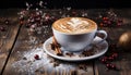 Fresh cappuccino on wooden table, a frothy, aromatic delight generated by AI