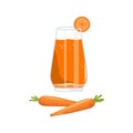 Fresh Carrot and Juice in Glass. Vegetable Detox Drink