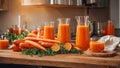 Fresh carrot juice kitchen drink natural vitamin tasty superfood product breakfast refreshing delicious concept vintage