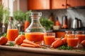 Fresh carrot juice kitchen drink ripe detox tasty raw vegetarian product breakfast refreshing delicious concept vintage