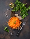 Fresh carrot salad on bowls