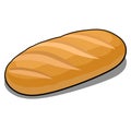 Fresh cartoon long rifled loaf isolated on a white background. Vector cartoon close-up illustration.