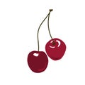 Fresh cartoon red pair cherries. Icon or logo emblem isolated on white background. Vector illustration for any design Royalty Free Stock Photo