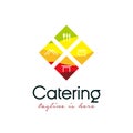 Fresh catering logo design vector template illustration. catering logo with cooking/catering equipment, spoon and fork icon